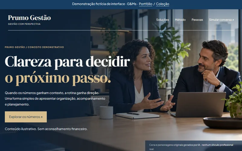 Captura da demonstração fictícia Prumo Gestão